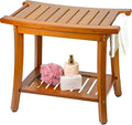 Utoplike Bamboo Shower Bench with Storage, Wood Shower Stool with Handles, Bathroom Seat for Towels, Spa, Inside Shower, Brown Finish