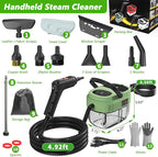 Handheld Steam Cleaner, 2500W High Pressure Steamer for Cleaning, Portable Steam Cleaner with 1.6L Water Tank, 3 Levels Adjustable Handle, Steam Cleaner for Home, Car, Furniture, Bed Bugs (Green)