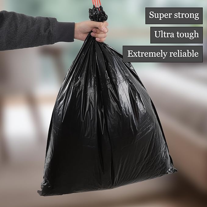 Tall Kitchen Drawstring Trash Bags, 10 Gallon, Heavy Duty Garbage Bag Unscented, 110 Count, Black, F