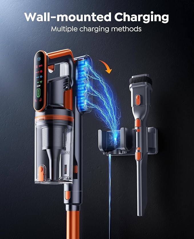 Cordless Vacuum Cleaner, 600W/50KPa/65Min Runtime Stick Vacuum with 3.3Ft Hose, Wall Mount Charging, Auto Mode, Touchscreen, Self-Standing Vacuum Cleaner for Home/Pet Hair/Carpet/Car, Fragrance