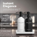 Luxury Glass Hand and Dish Soap Dispenser Set by Brighter Barns - Kitchen Soap Dispenser Set with Tray for Kitchen, Home or Restaurant - Modern Farmhouse Kitchen Decor (Black/White)