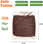 Jute Twine 15m Long Twine String for Crafts Gift Wrapping Packing Gardening Crochet Knitting Macrame Decor (Dark Cocoa)