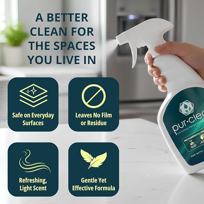 EvaClean PurClean All Purpose Cleaner – Ready to Use, 2-Pack Spray Bottles 32 FL Oz. Each, Biodegradable Degreaser, For Hospitals, Hotels, Schools, Daily Use, Mop, Spray, Wash, Lemon Scent