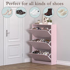 BORNOON Shoe Cabinet with 3 Flip Drawers, Hidden Wood Shoe Cabinet,Freestanding Shoe Storage Cabinet for Entryway Hallway.White. 47.2" H*31.5" W*9.45" D (Pink)