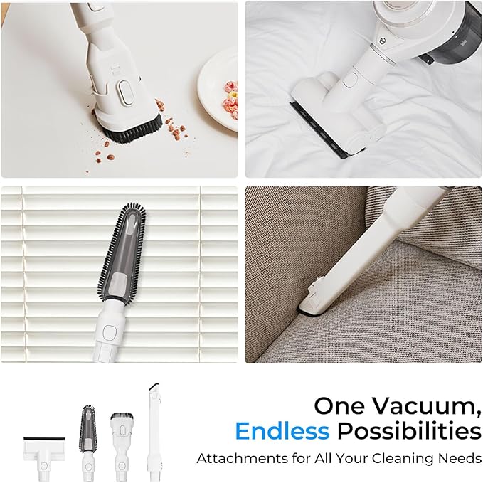 CUCKOO Powerclone Cordless Vacuum Cleaner for Home with Charging Stand, High-Suction Cordless Stick Vacuum Cleaner for Hardwood Floor and Carpet, Includes Multiple Attachments, White (CVC-A1410NW)