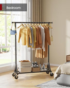 Sakugi Heavy Duty Stainless Steel Rolling Clothes Rack with Mesh Shelf, Lockable Wheels & Anti-Slip Stoppers, Large Capacity Clothing Organizer for Bedroom, Laundry Room, 42.5" x 16.5" x 65.9", Black