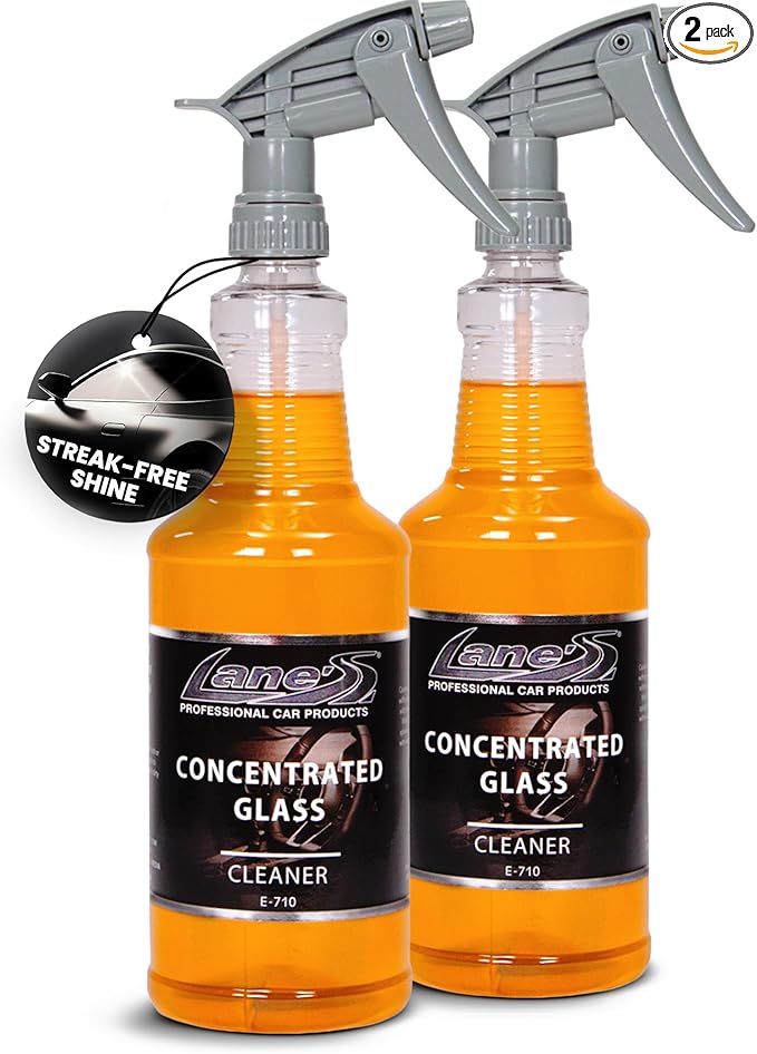 LANE'S Concentrated Auto Glass Cleaner | Tint-Safe Car Windshield, Window Cleaner | Removes Automotive Smoke Film, Fingerprints, & Smudges | Streak-Free, Safe for All Glasses | 32oz, 2 Pack