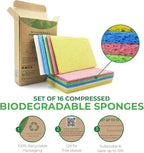 Compressed Cellulose Sponges - 16 Pack Natural Pop Up Dish Sponge for Kitchen - Compostable Plant-Based Cleaning Sponges Bulk – Non Scratch Natural Sponge for Dishes & Household Cleaning