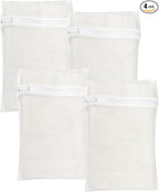 4 Piece White Small, Durable Organic Cotton Mesh Laundry Bag with Strong Zipper and Breathable Mesh, Delicate Laundry Bag for Underwear, Clothes, Pants and Socks