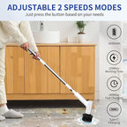 Electric Spin Scrubber, Cordless Shower Scrubber with 7 Replacement Brush Heads, IPX5 Waterproof Bathroom Scrubber with Adjustable Handle, 2 Speed Power Cleaning Brush for Cleaning
