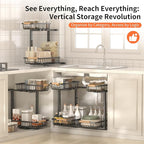 Under Sink Organizer, 2 Pack Under Sink Organizers and Storage, 2-Tier Pull Out Under Cabinet Organizer Storage Shelf, Metal Frame, Height Adjustable Rack for Bathroom Kitchen Pantry