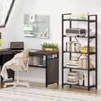 FATORRI 5 Tier Industrial Bookshelf, Rustic Etagere Bookcase for Display, Vintage Shelving Unit Wood and Metal Tall Book Shelves for Home Office (Walnut Brown)
