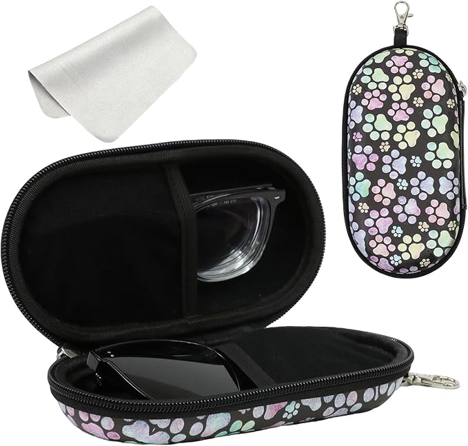 Double Eyeglasses Case, Hard Shell Dual Sunglasses Organizer with Zipper Clip Travel Glasses Storage for Women Men