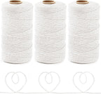 Anvin 984 Feet Cotton Twine Natural Jute Packing String - White for Bakers, Wrapping, Butchers, Baking, Arts and Crafts, Gardening (Pack of 3, 10 Ply 2mm Thick)