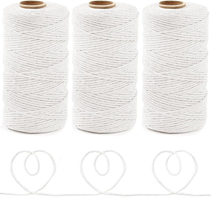 Anvin 984 Feet Cotton Twine Natural Jute Packing String - White for Bakers, Wrapping, Butchers, Baking, Arts and Crafts, Gardening (Pack of 3, 10 Ply 2mm Thick)