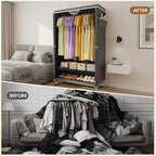 Clothes Rack With Cover, Heavy Duty Clothing Rack for Hanging Clothes, Rolling Garment Rack with Lockable Wheels, Metal Clothing Rack, Portable Closet 35.4"W x 17.1"D x 71.8"H, Hold 425 lbs, Black