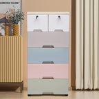 5 Layers Bookshelf, Multi-Layer Assembled Baby Wardrobe Storage Cabinet, Cube Organizer Bookcase Cabinet Storage Shelf Rack with 6 Drawers & 5 Wheels, White, Gray, Blue, Pink, Green