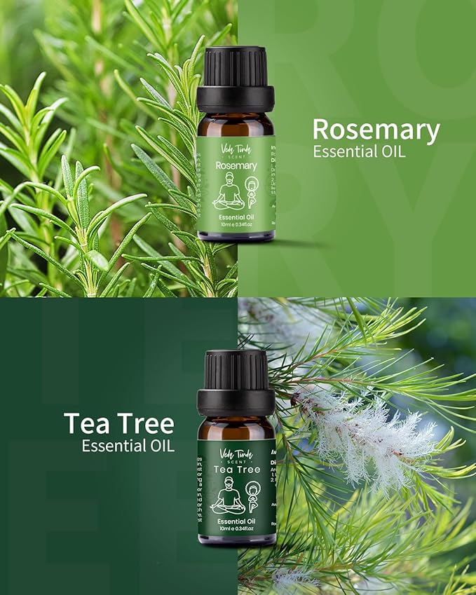 VTS Essential Oils Set (6 x 10ml) - Lavender, Peppermint, Eucalyptus, Tea Tree, Geranium, Rosemary, Aromatherapy Oils Gift Set for Home Diffusers, Skin & Hair Care, Soap & Candle Making, Humidifiers