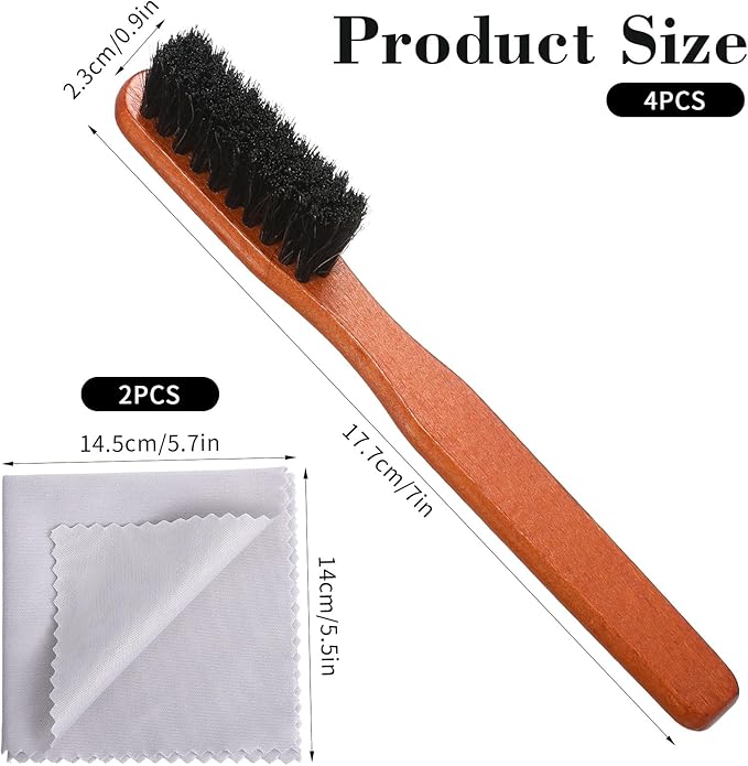 Lusofie Silver Polish Set 4pcs Horsehair Brush with 2pcs Silver Polishing Cloth Jewelry Cleaning Kit for Silverware, Plates and Jewelry Polishing, Detail Cleaning Tool