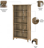 Bush Furniture Salinas 5 Shelf Bookcase in Reclaimed Pine, Tall Bookshelf, Large Book Shelf for Living Room, Home Office, or Entryway