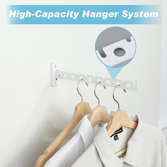 Alise Folding Clothes Hanger Rack, Stainless Steel Wall Mounted Drying Rack, Space Saving Laundry Hanging Rack for Laundry Closet Bedroom Bathroom, Brushed White