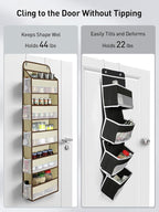 Yecaye 2 Pc Over the Door Organizer with 5 Bins 10 Side Pockets, 44lbs Load Hanging Bathroom and Bedroom Organizer, behind the Door Hanging Organizers for Nursery Newborn Baby Essential Stuff Beige