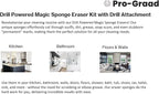 4.5" Drill Powered Magic Sponge Eraser & Scouring Pad 6 Pieces Kit With Drill Attachment | Ultra Durable Pads for Deep Cleaning Bathroom Kitchen Floors Walls Baseboards Crayon Marker & More