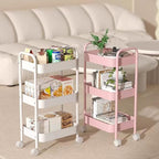 XIUSHE 3-Tier Metal Utility Cart Rolling Storage Organizer, Portable and Sturdy, Ideal for Office, Kitchen, Bathroom, Kids' Room, Classroom, White