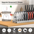 Housolution Pot and Pan Organizer Rack for Cabinet, Upgraded Expandable Pot Lid Organizer with 14 Adjustable Dividers, Pan Holder Storage Rack for Kitchen Cabinet, White
