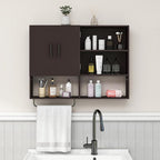 Wooden Bathroom Organizers, Over The Toilet Storage Cabinet with 2 Doors, Adjustable Shelves & Towel Bar, Wall Mounted Medicine Cabinet for Kitchen & Laundry, Espresso