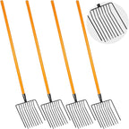 4 Sets Pitch Fork 10 Tines Wide Manure Fork with Long Handle Heavy Duty Muck Rake Broadfork Garden Tool for Gardening Horse Stall Picking up Manure Farm