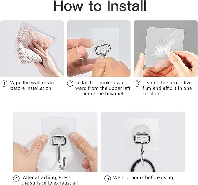 Large Adhesive Hooks for Hanging Heavy-Duty 44Ib(Max) 20 Packs, Wall Hangers without Nails Self-Adhesive Traceless Clear and Removable, Waterproof and Rustproof Multiple Uses for Bathroom Kitchen Home