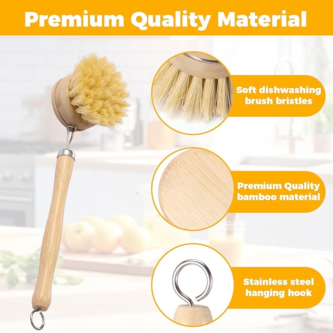 Bamboo Dish Brush Set Practical Dish Cleaning Brush Set Multifunctional Dish Washing Brush Set Ergonomic Kitchen Brush Set for Kitchen Cleaning Pots Pans Dishes (Log Color 10Pcs)