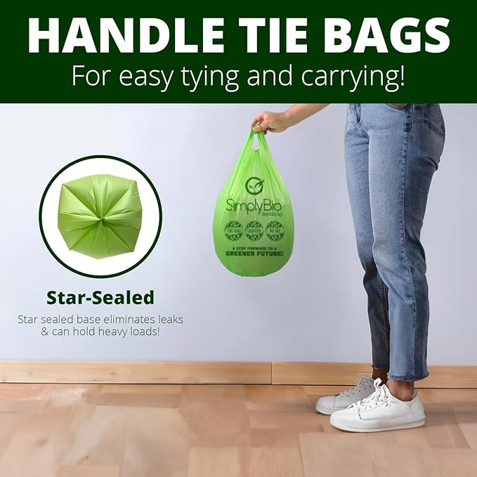 3 Gallon Compostable Trash Bags Liners with Handle-Tie, Thick 0.67 Mil, 11.36 Liter, 80 Bags, Small Kitchen Food Scrap Waste Bag, ASTM D6400, US BPI and OK Compost Home Certified
