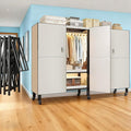 Foldable Portable Armoire Wardrobe Closet for Hanging Clothes Rack, Heavy Duty Covered Clothes Rack with Cover(HARDBOARD Magnetic), Closet Garment Rack for Bedroom Storage (KT Off-white, 59.05in)