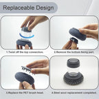 Dish Scrubber with Soap Dispenser, Steel Wool Scrubber with Replaceable Steel Wool, Transparent Cleaning Solution Reservoir, Cast Iron Cleaning Kit with Cast Iron Scraper for Cleaning Pans, Grills