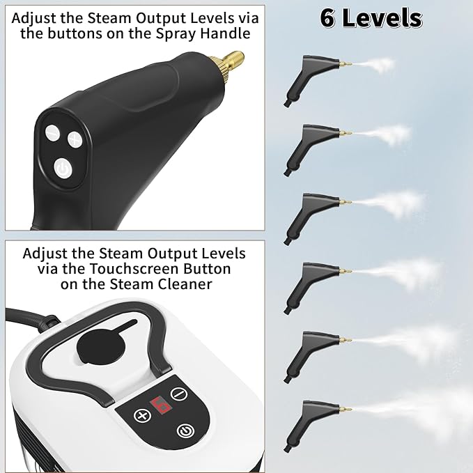 Portable Steam Cleaner, 2500W Pressurized Handheld Steam Cleaner with 1.2L Water Tank, 6 Levels Steam Output, 15s Fast Heating Steamer for Cleaning Home Furniture, Bathroom, Car Detailing (White)