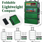 Suitcase Organizer, Carry on Closet Luggage Organizers Accessories for Travel, Foldable and Hangable Portable Hanging Travel Shelves with a Shoulder Strap to Use As a Travel Backpack Large, Green