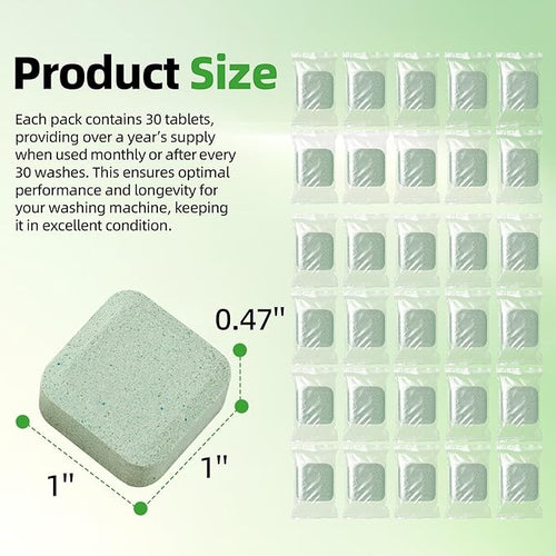 (30-Pack) Washing Machine Cleaning Tablets, Formulated for Pet Owners, Washer Cleaner, for Front-Loaders, Top-Loaders, HE Machines, Easily Removes Residue, Septic Safe, Over a 12-Month Supply
