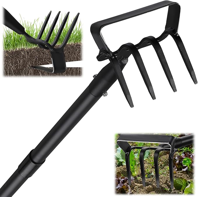 Garden Hoe Weeding Tool, Heavy Duty 73" Long Handle Stirrup Hoe Cultivator, 2 in 1 Action Scuffle Hula Push Pull Hoe Manual Weeder for Gardening Landscaping Loosening Soil Removing Grass