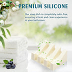 Silicone Soap Dish with Drain, Upgrade Double Suction Cups at The Bottom for Anti-Slip and Stability, Soap Dish Shower Waterfall Bar Soap Holder Tray with Drain Soap Holder (4, CreamWhite)
