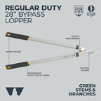 Woodland Tools Regular Duty Lopper – 28 Inch Manual Branch Cutter with Bypass Blade and Non Slip Grip – Lightweight Tree Trimmer for Gardening, Shrubs, and Small Branches