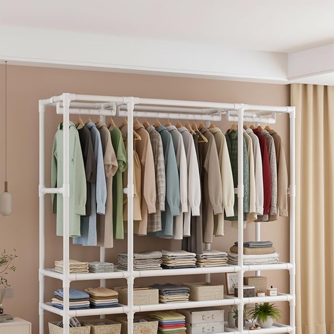 Portable Closet,Portable Closets for Hanging Clothes,Japanese Style Wardrobe with 1 Hanging Rods,2 Storage Shelves,27.5" L x 17.7" W x 65.1" H,White