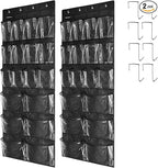 2 Pack Extra Large Hanging Over Door Shoe Organizers,closet shoe organizer shoe rack organizer shoe storage,12+6 Crytal Pockets,8Hooks,black (59"x 21.6")