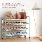 Bumusty 4-Tier Expandable Shoe Rack for Closet, 18“-33” Adjustable Shoe Rack for Small Space, Small Shoe Organizer for Front Door, Sturdy Metal, Green