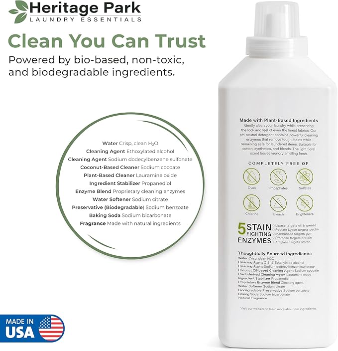 Heritage Park Luxury Laundry Detergent | Dermatologist Tested Plant based Natural & Enzyme Laundry Detergent | Sensitive Skin Friendly - Spring Magnolia (32 fl oz)