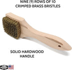 Brass Wire Utility Scrub Brush for Cleaning 9" Hardwood Handle (Made in USA)