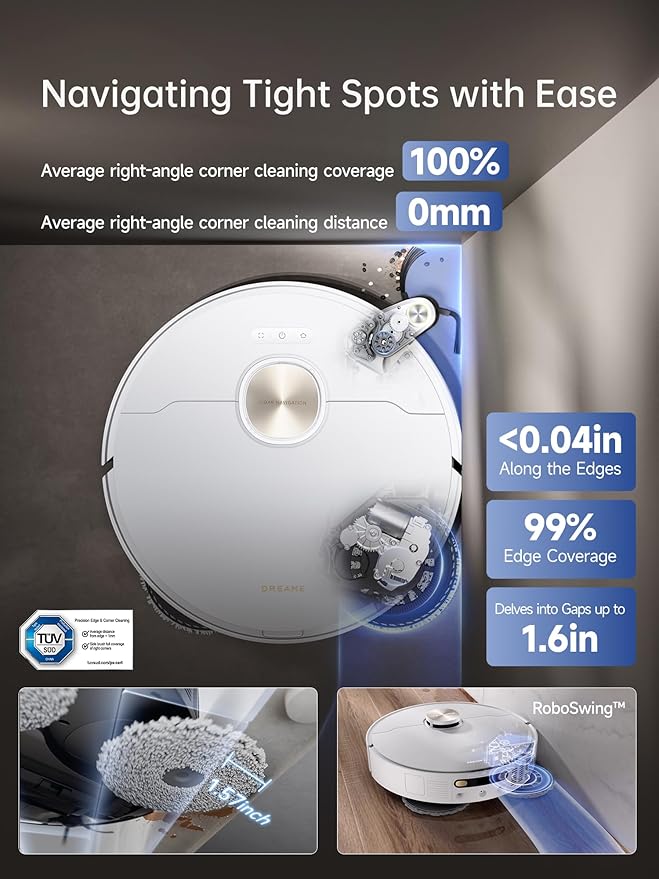 DREAME X40 Ultra Robotic Vacuum with Removable & Liftable Mop, 12,000Pa Suction, Side Brush Extensive Cleaning, 158°F Mop & Washboard Self Cleaning, Auto-Empty, Auto Refill, liftable Brushes White