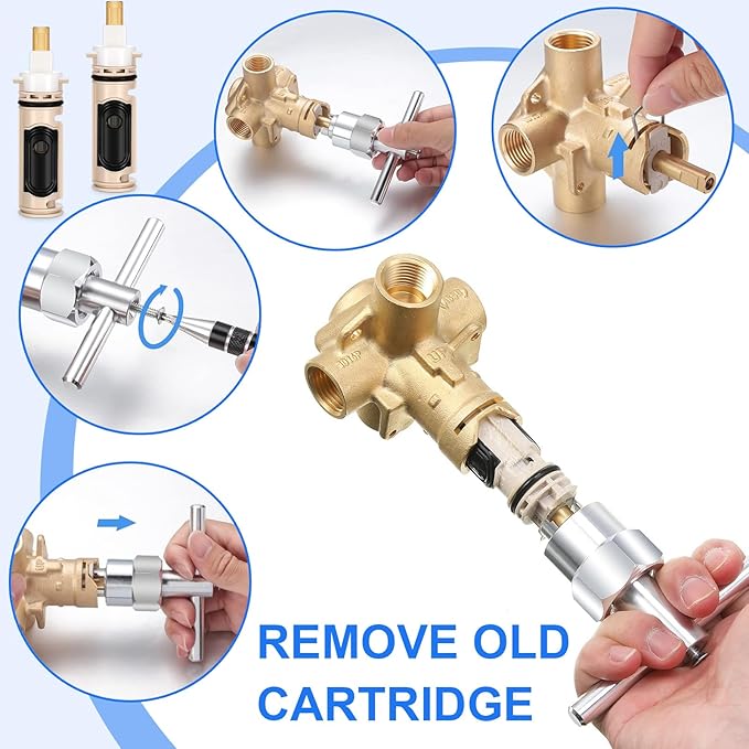 Qunclay 3 Pack Compatible with Moen 1222 Replacement Cartridge Kit One-handle Positemp Faucets Tub Bathtub Shower Cartridge Replacement Tool Brass and Plastic Shower Part