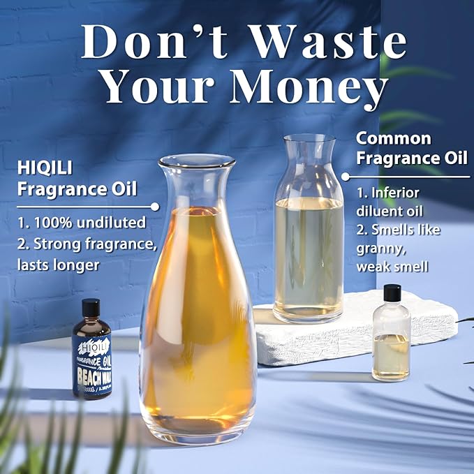 HIQILI Beach Walk Fragrance Oil 100ml for Diffuser Car Freshies, Clean Fresh Scent for Candle Making Soap Laundry 3.38 Fl Oz